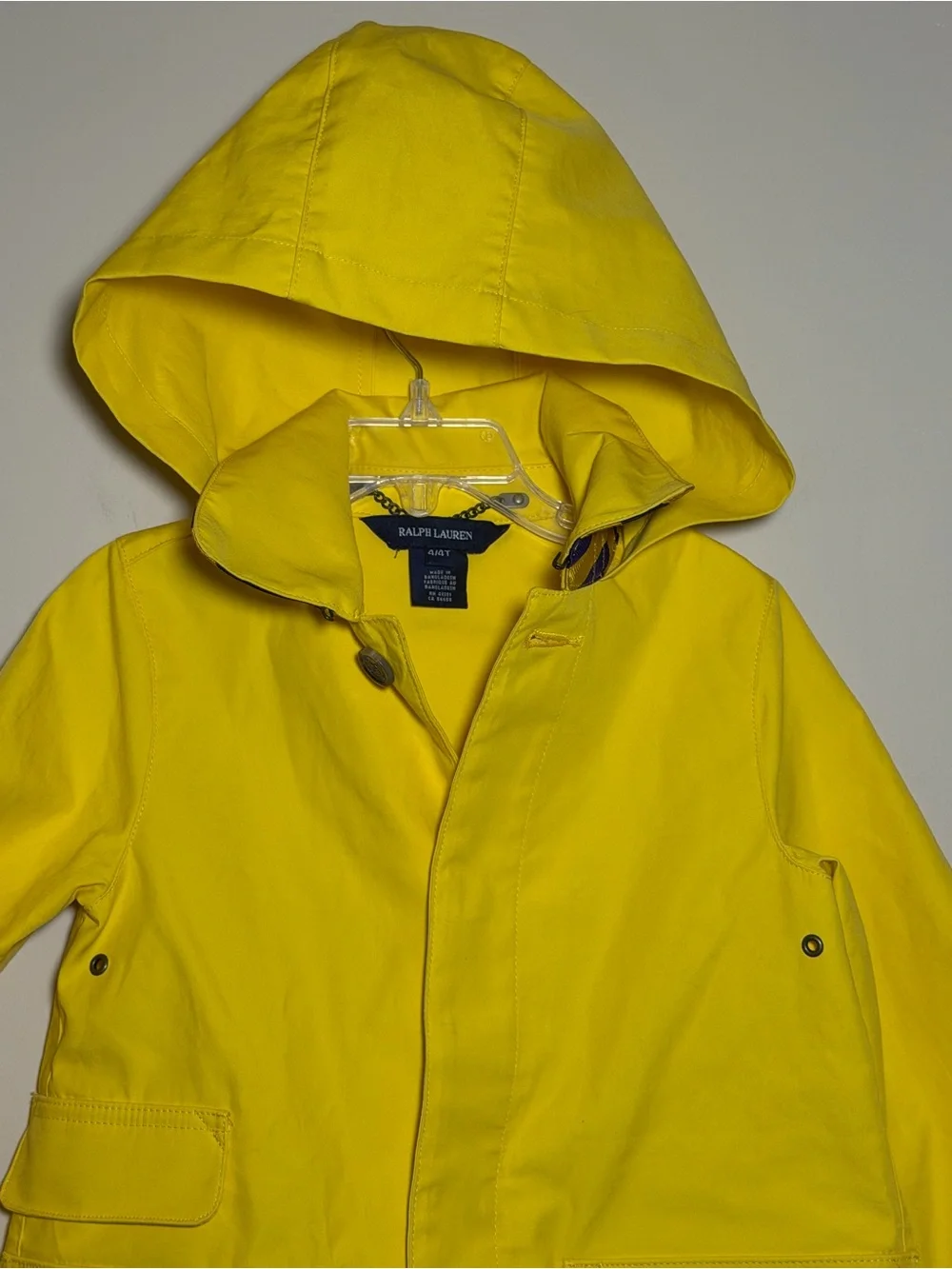 Ralph Lauren Girls Yellow Hooded Raincoat Jacket 4T Cotton Button Front Hood